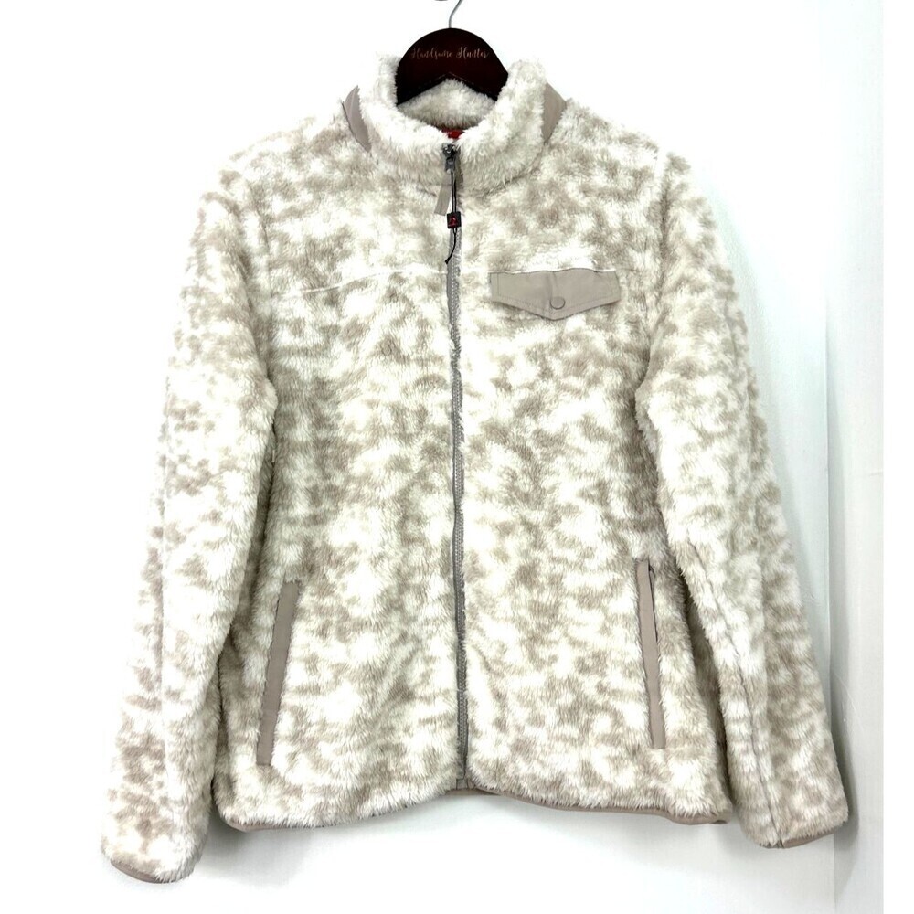 GERRY Womans Fleece Zip Up Long Sleeve Pockets Jacket Animal Camo Sz L 1078R2
